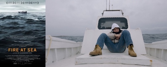 poster and still image from Gianfranco Rosi's Fire at Sea